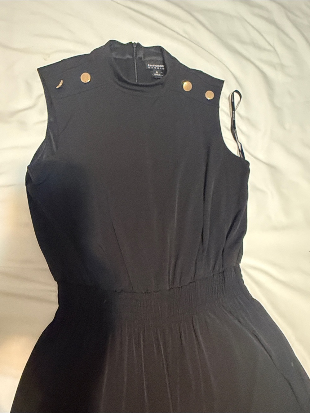 Enfocus Studio Black Sleeveless Jumpsuit with Gold Buttons